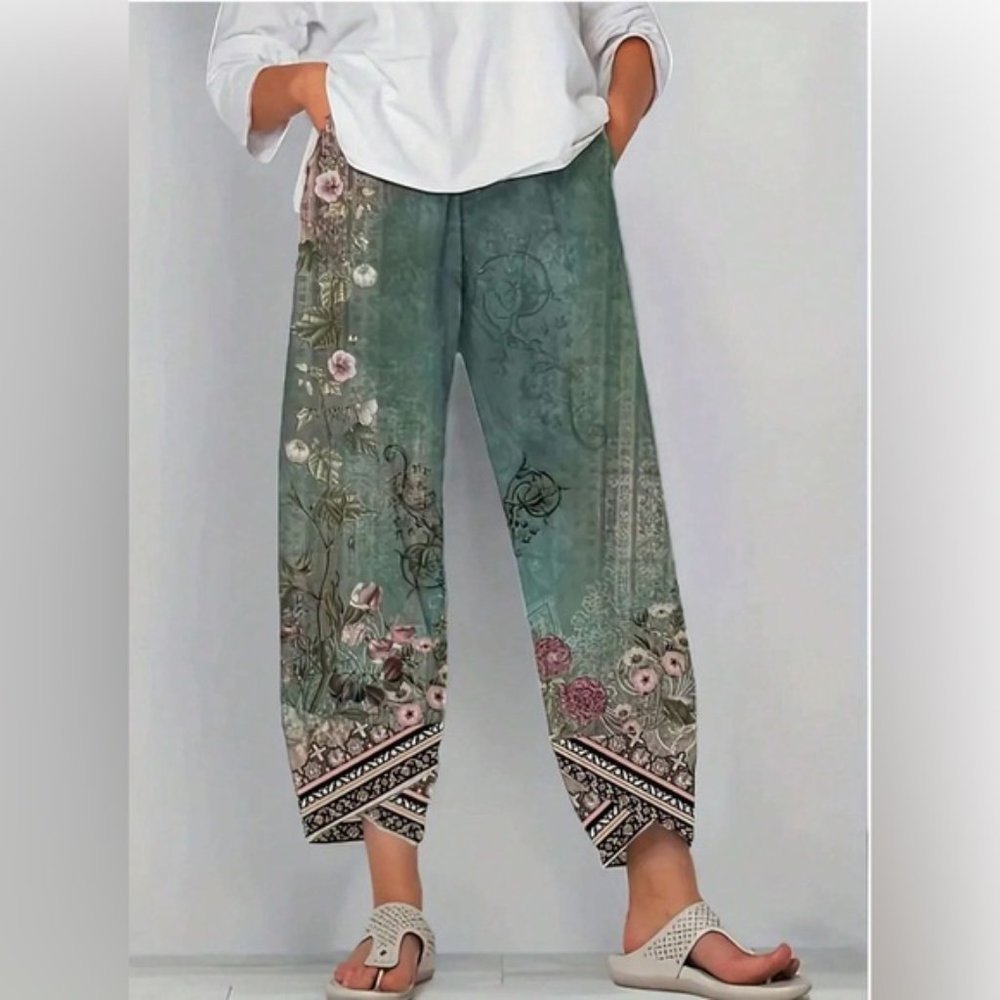Boho Floral Print Wide Leg Pants - Picture 2 of 7